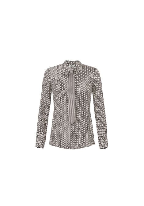 Camicia Elisabetta Franchi donna CA10956E2EF3 bianca e nera motivo geometrico con cravatta ELISABETTA FRANCHI | Camicie | CA10956E2EF3